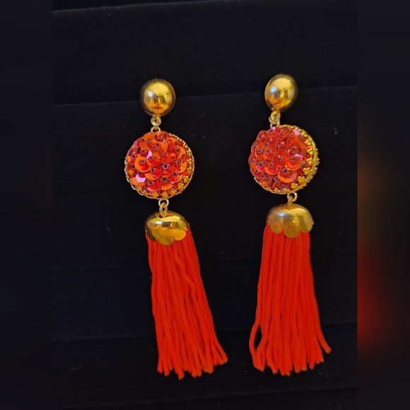 Vintage Red Tassel and sequin earrings - Picture 7 of 7